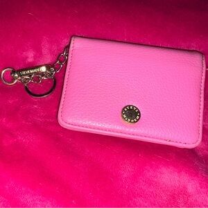 Steve Madden Bright Pink Leather Card Case with Gold Keychain